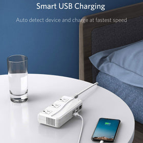 BESTEK closeup of four USB ports enabling simultaneous device charging