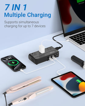 BESTEK closeup of USB ports highlighting easy simultaneous device charging