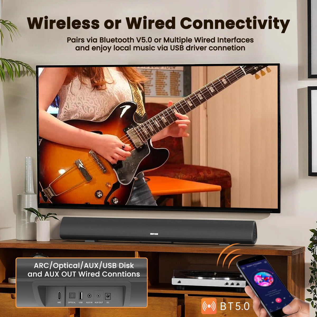 BESTISAN 100W soundbar under TV for immersive home theater experience
