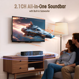 BESTISAN 2.1ch soundbar 100W peak power delivers bold sound.
