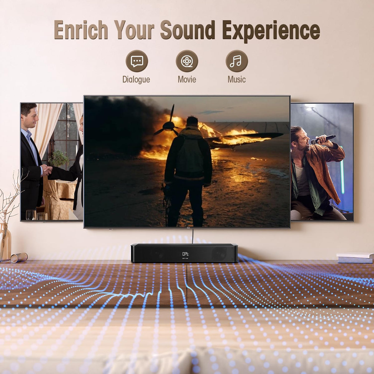 BESTISAN 2.1ch soundbar ARC connectivity for TV remote control integration.