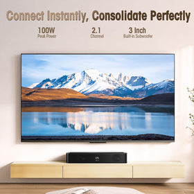BESTISAN 2.1ch soundbar built-in subwoofer delivers deep bass in a compact form.
