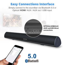 Bestisan 34-inch soundbar with wall mount under TV for a clean setup.