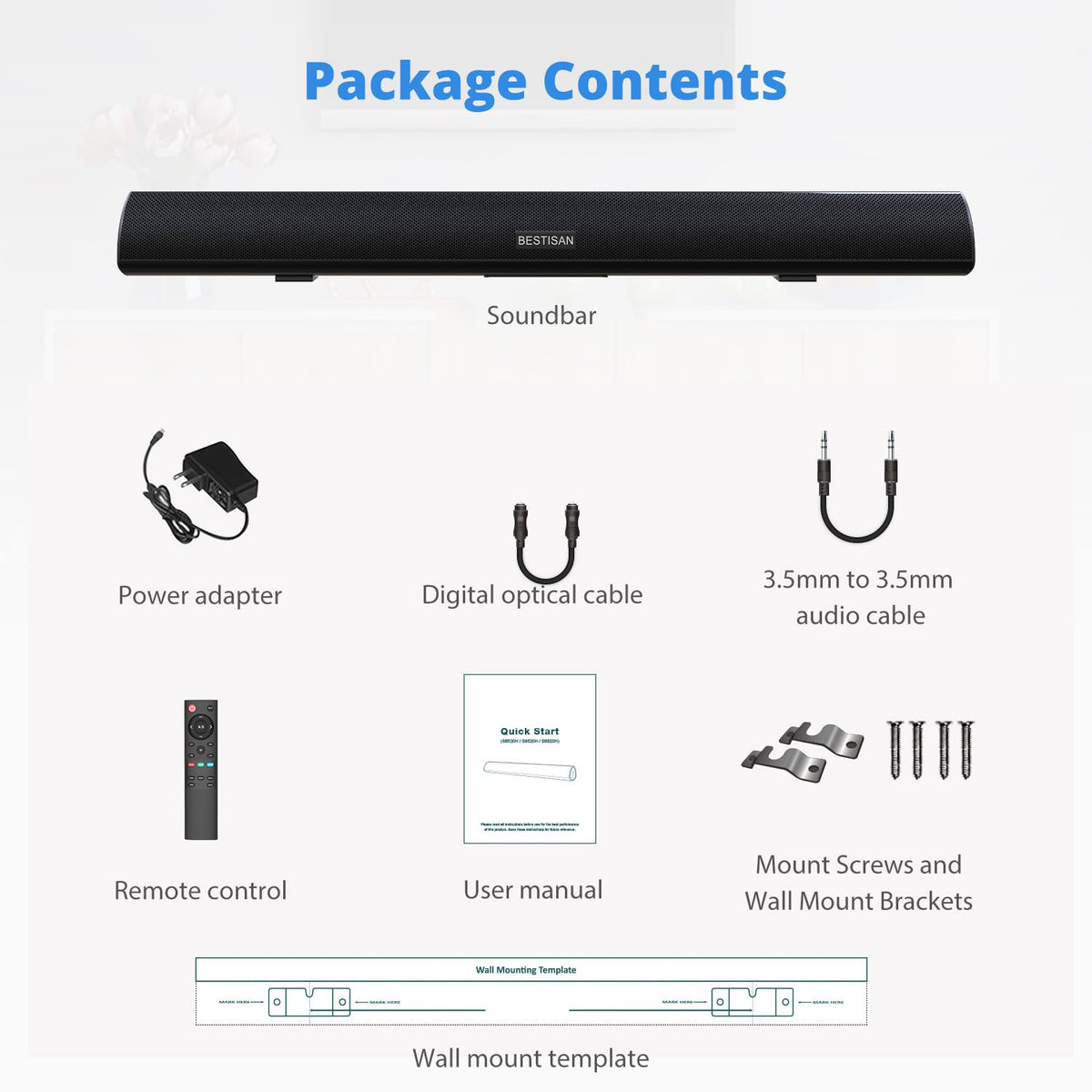 Bestisan 80W soundbar bass ports delivering fuller bass with minimal distortion.