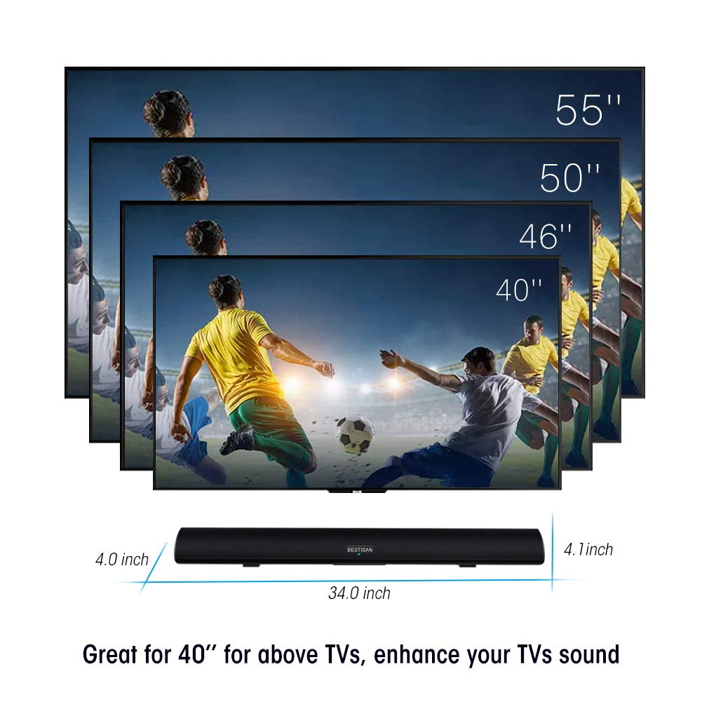 Bestisan 80W soundbar in living room delivering immersive theater-like ambiance.