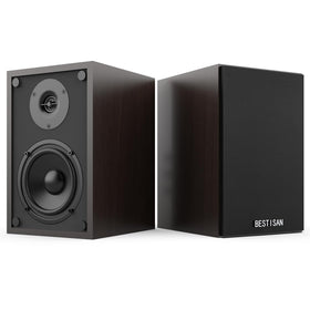 BESTISAN Bluetooth bookshelf speakers with RCA input for flexible listening setups.