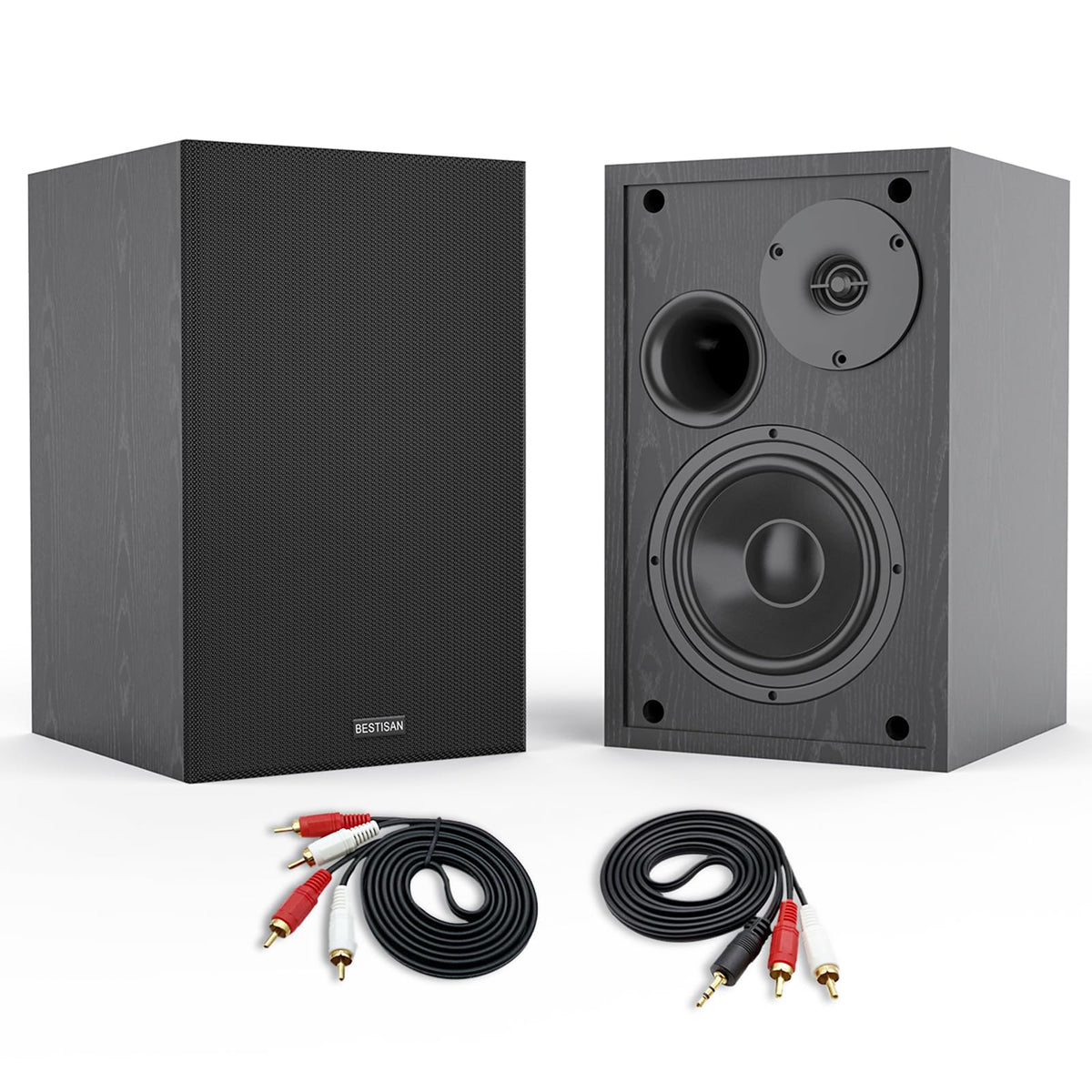 BESTISAN front view pair showing compact speakers and balanced stereo imaging benefit