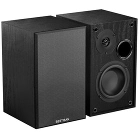 BESTISAN SR02-01 wooden finish speakers blend with decor and deliver clear sound.