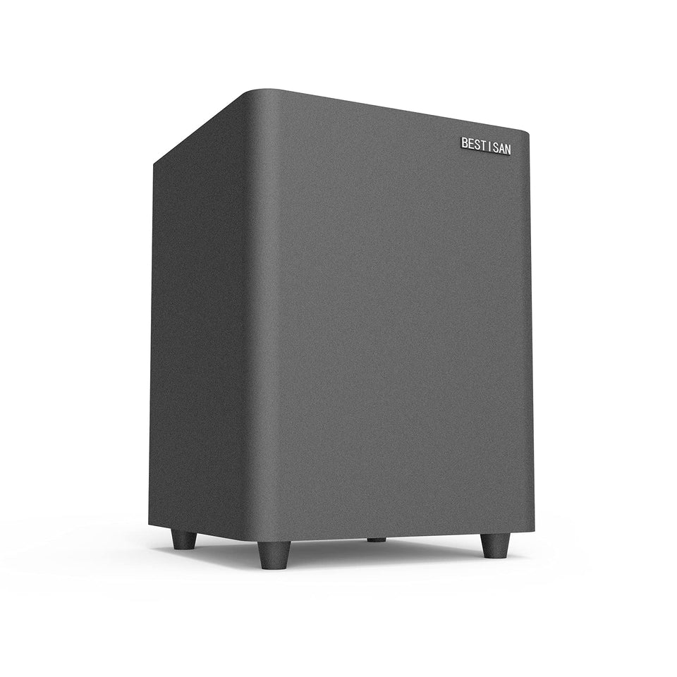 BESTISAN SW65C front view shows compact subwoofer for room-scale bass
