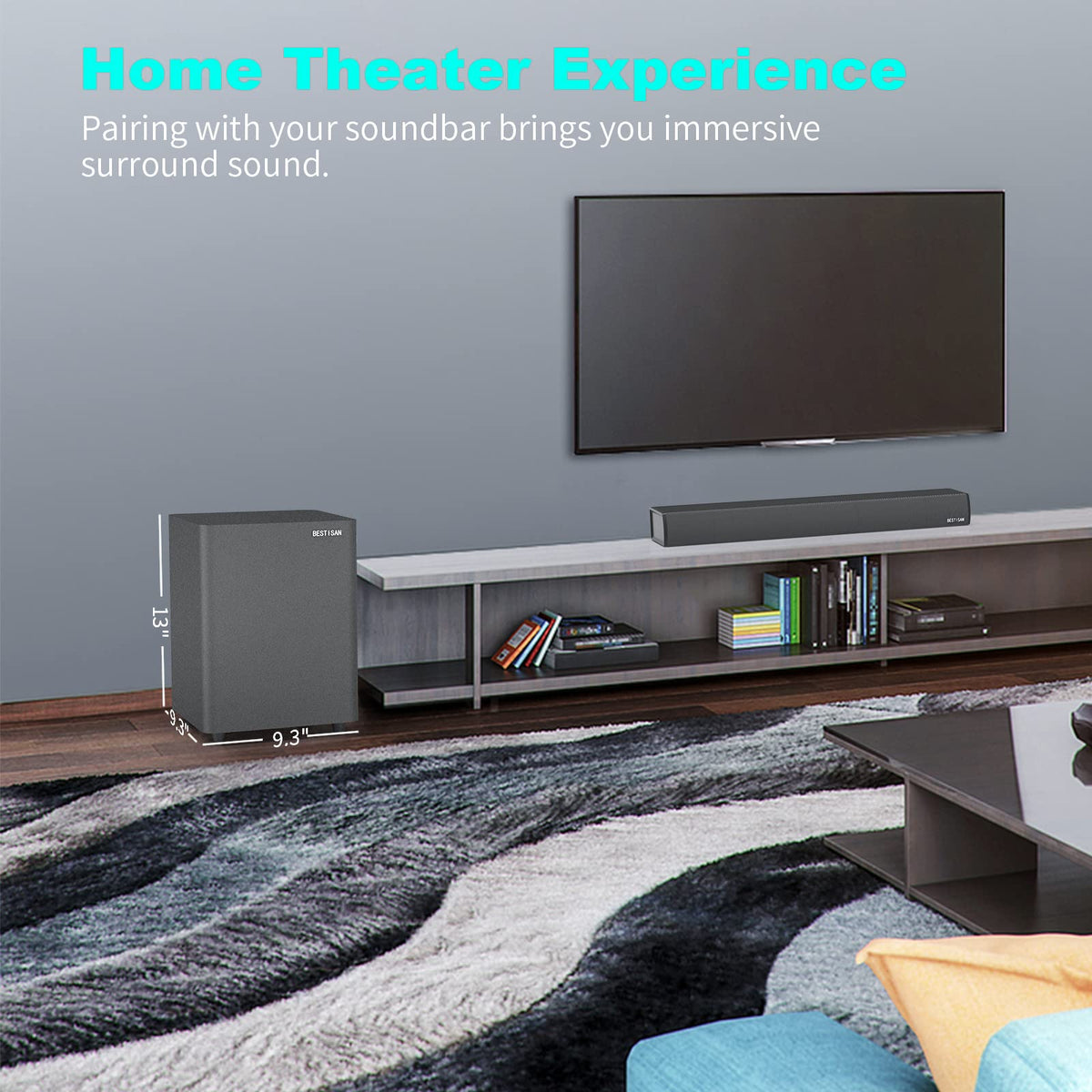 BESTISAN SW65C in-room setup blends with existing speakers for enhanced bass