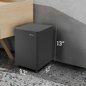 BESTISAN SW65C under-couch placement demonstrates space-saving setup
