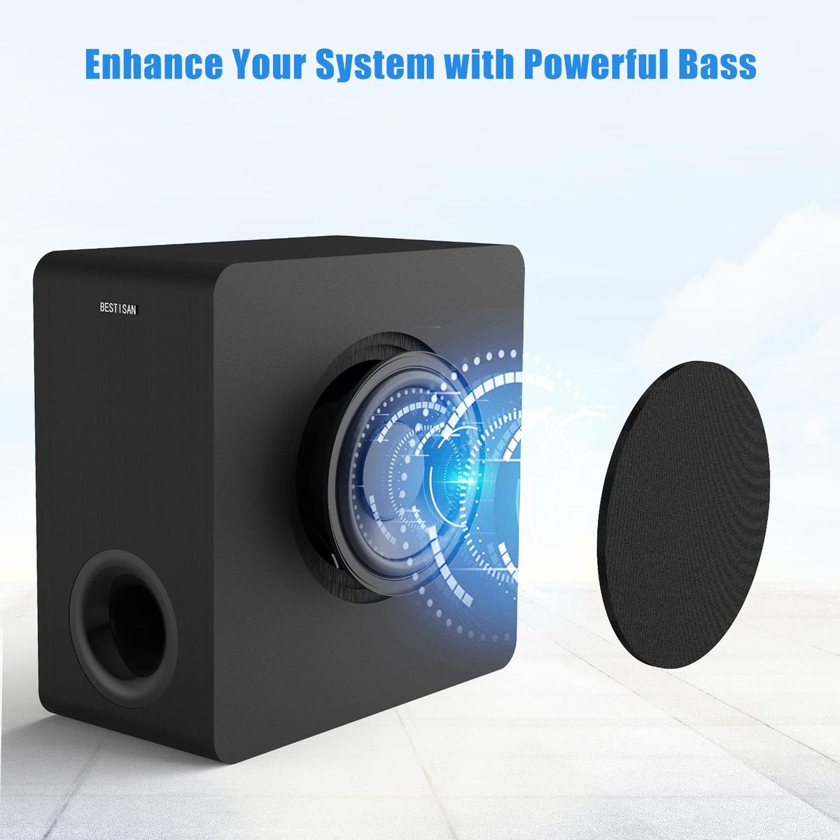 BESTISAN SW65D compact size blends with stereo systems and living rooms.