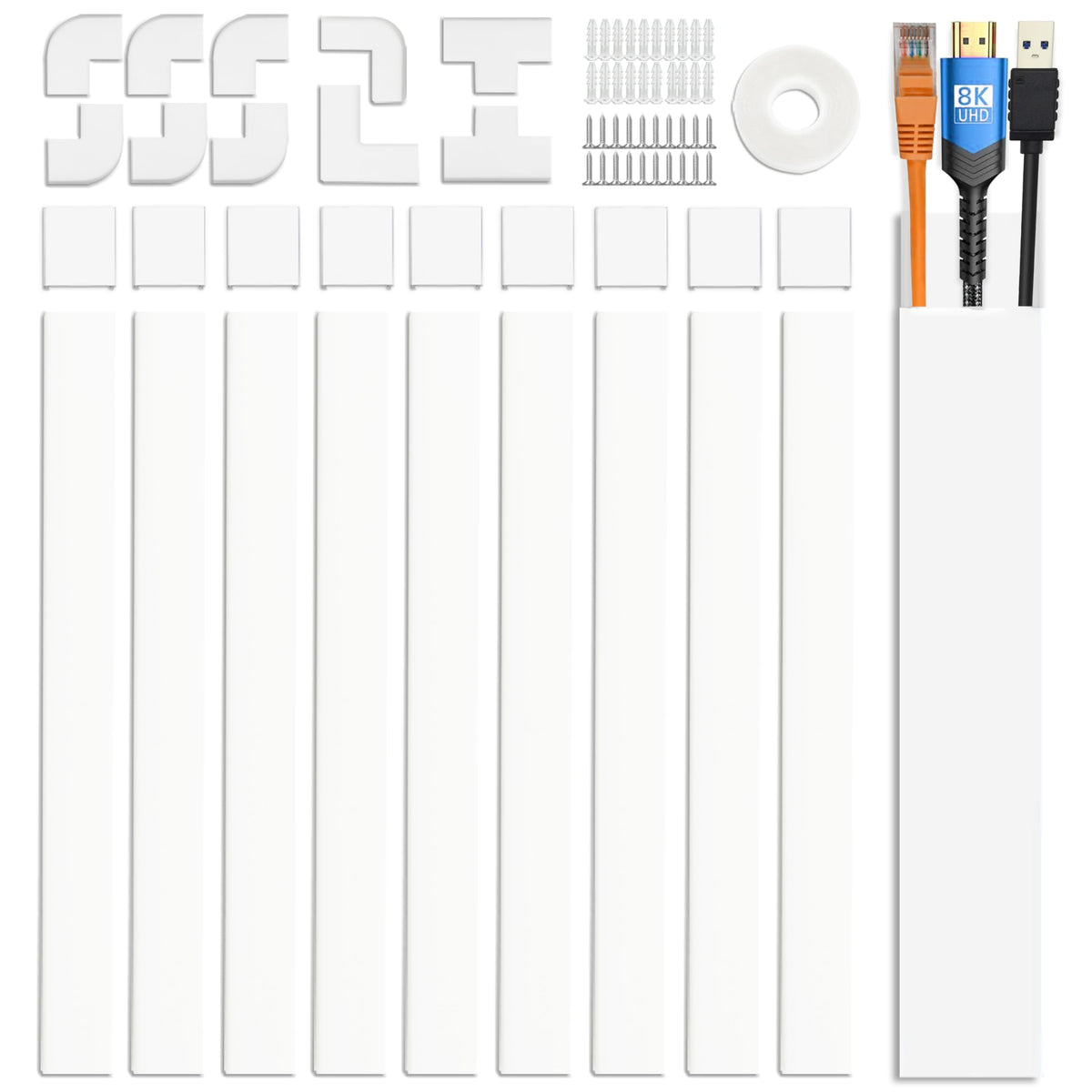 Bestong cable cover wall kit packaging showing a complete, organized wiring solution for TVs.