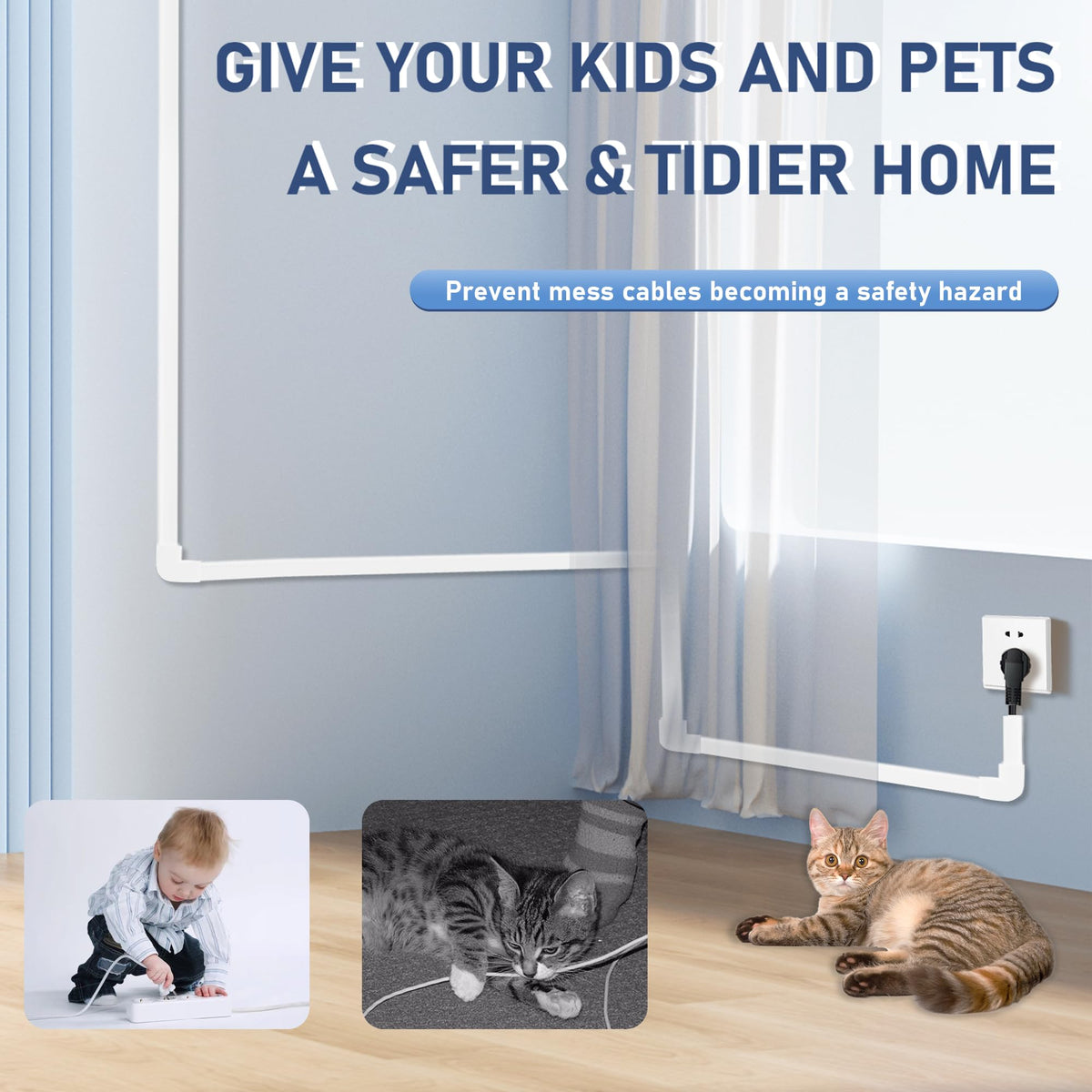 Bestong screws and anchors visible, highlighting sturdy mounting for durable cord concealment.