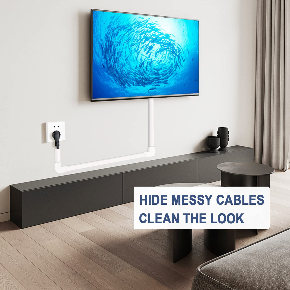 Bestong Cord Cover Kit installed on wall using double-sided tape for clean setup