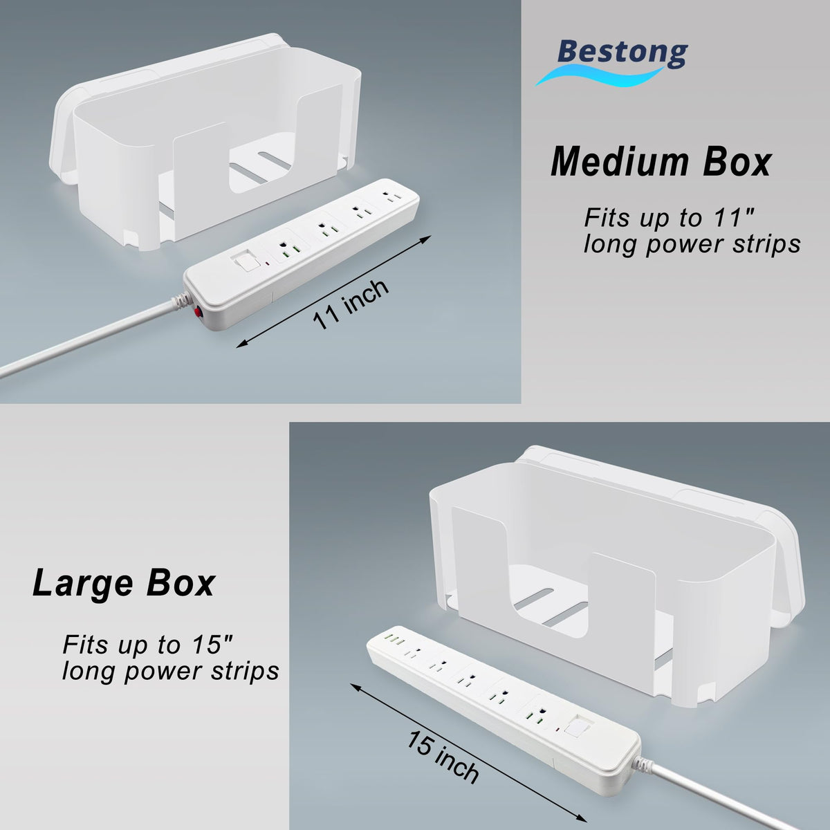 Bestong Power Strip Cover Box lid and side entry design for easy cable routing