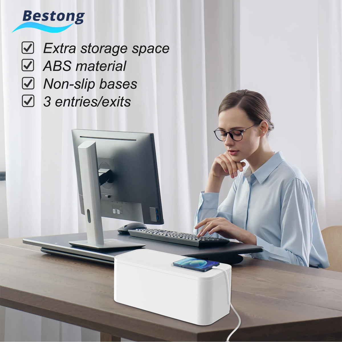 Bestong Power Strip Cover Box space saving design frees floor and desk space
