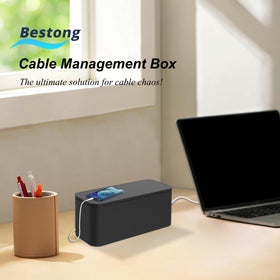 Bestong Wire Storage Box for Cables inside keeps power strips neatly organized