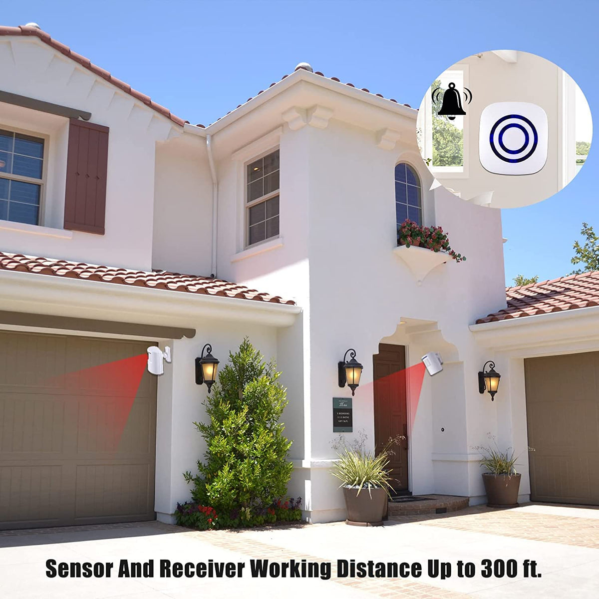 BESTOONE detector on driveway showing long-range protection and scale