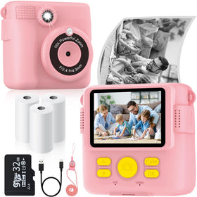 BESTOONE instant print camera for kids, pink front view, easy on-the-go memories