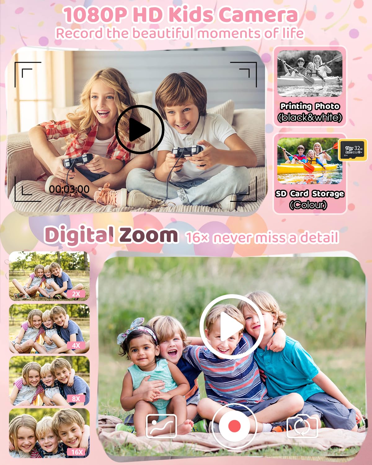 BESTOONE kids camera captures 1080p video for clear moments