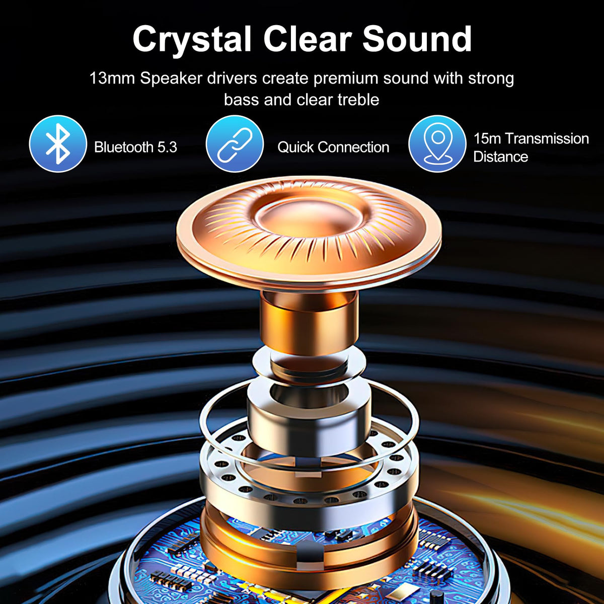 BESTTAB close-up of 13mm driver highlighting deep bass and clear audio benefit
