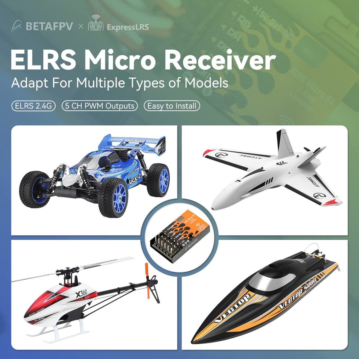 80 mm Dipole T antenna enhances ELRS performance for longer range.