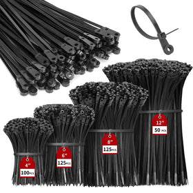 BethTie 6-inch screw-hole zip tie securing cables in office