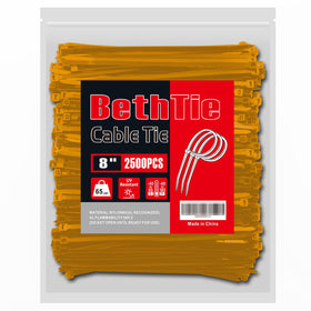 BethTie front-packaging showing 2500 gold 8-inch ties and bulk value