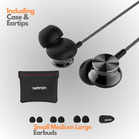 Betron BS10 earbuds close-up highlighting driver housing and build quality benefits