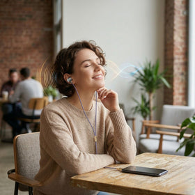 Tangle-free cable detail emphasizing daily durability during travel and commuting