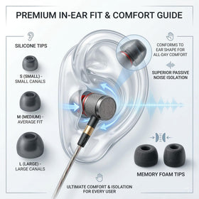 Tip selection image depicting customizable ear tips for secure fit