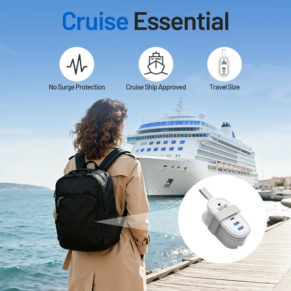 BEVA Cruise Power Strip no surge protector for cruise cabins