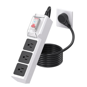 BEVA front view of power strip shows three outlets and GFCI protection, improves workshop safety