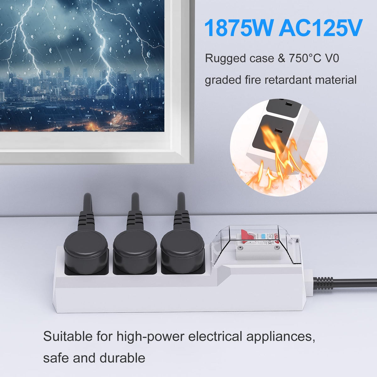 BEVA outlet spacing accommodates bulky adapters so all sockets remain usable