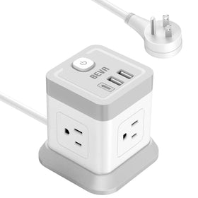 BEVA power strip cube front view with outlets for multiple devices