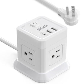 BEVA Power Strip USB 7-in-1 cube with 4 outlets and 3 USB ports for organized charging