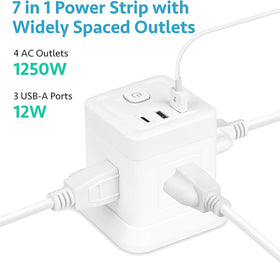 BEVA Power Strip USB 5ft extension with 45-degree flat plug reaches tight spaces