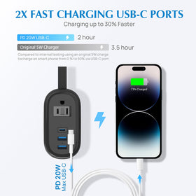BEVA power strip showing two AC outlets for simultaneous charging