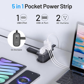 BEVA power strip displaying three USB ports for versatile charging options