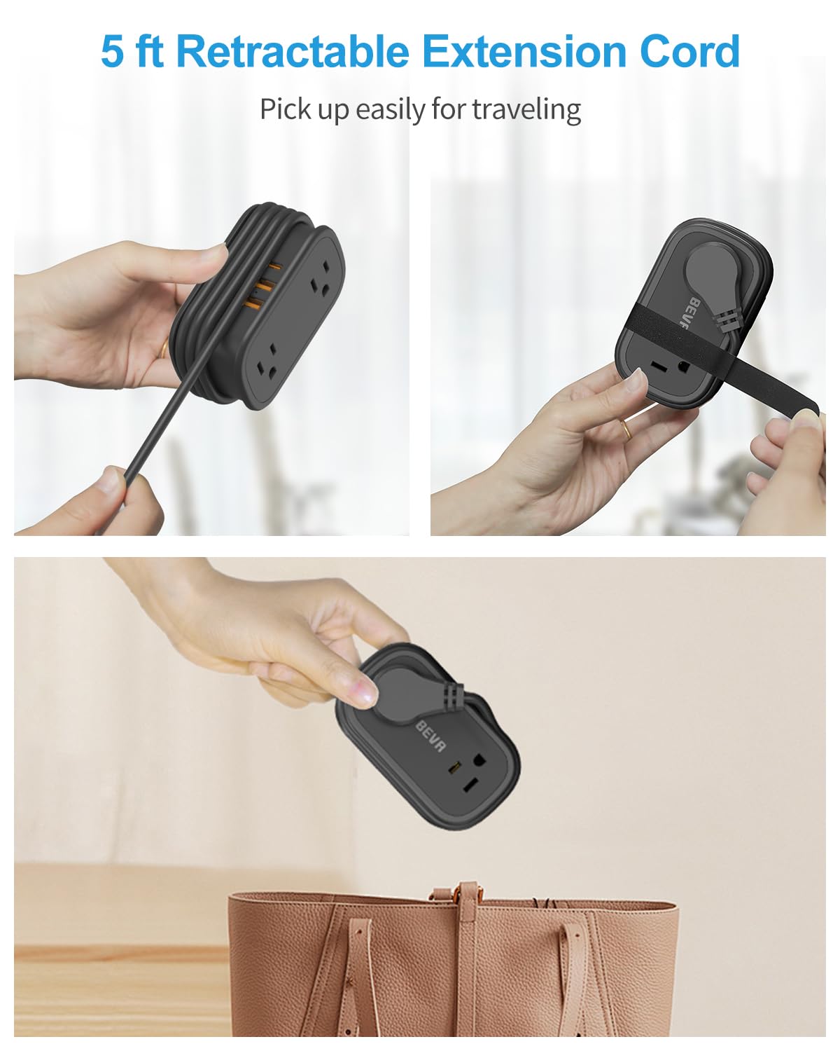 BEVA 6-in-1 design with two outlets and three USB ports for multiple devices