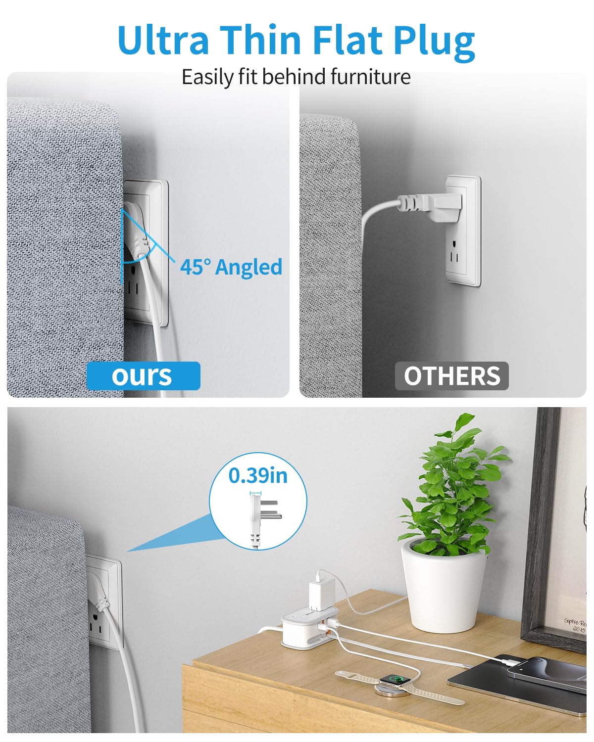 BEVA compact travel power strip keeps devices charged during trips and flights.