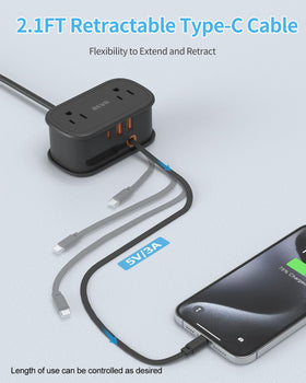 BEVA travel power strip with flat plug design saves space beside furniture