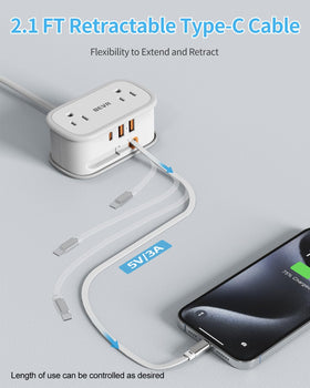 BEVA Travel Power Strip with retractable USB-C cable enables tangle-free charging on the go.