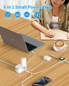 BEVA Travel Power Strip's slim flat plug fits tight spaces without jutting out.