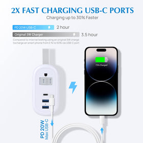 BEVA travel power strip USB-C port enables fast charging for phones and tablets.