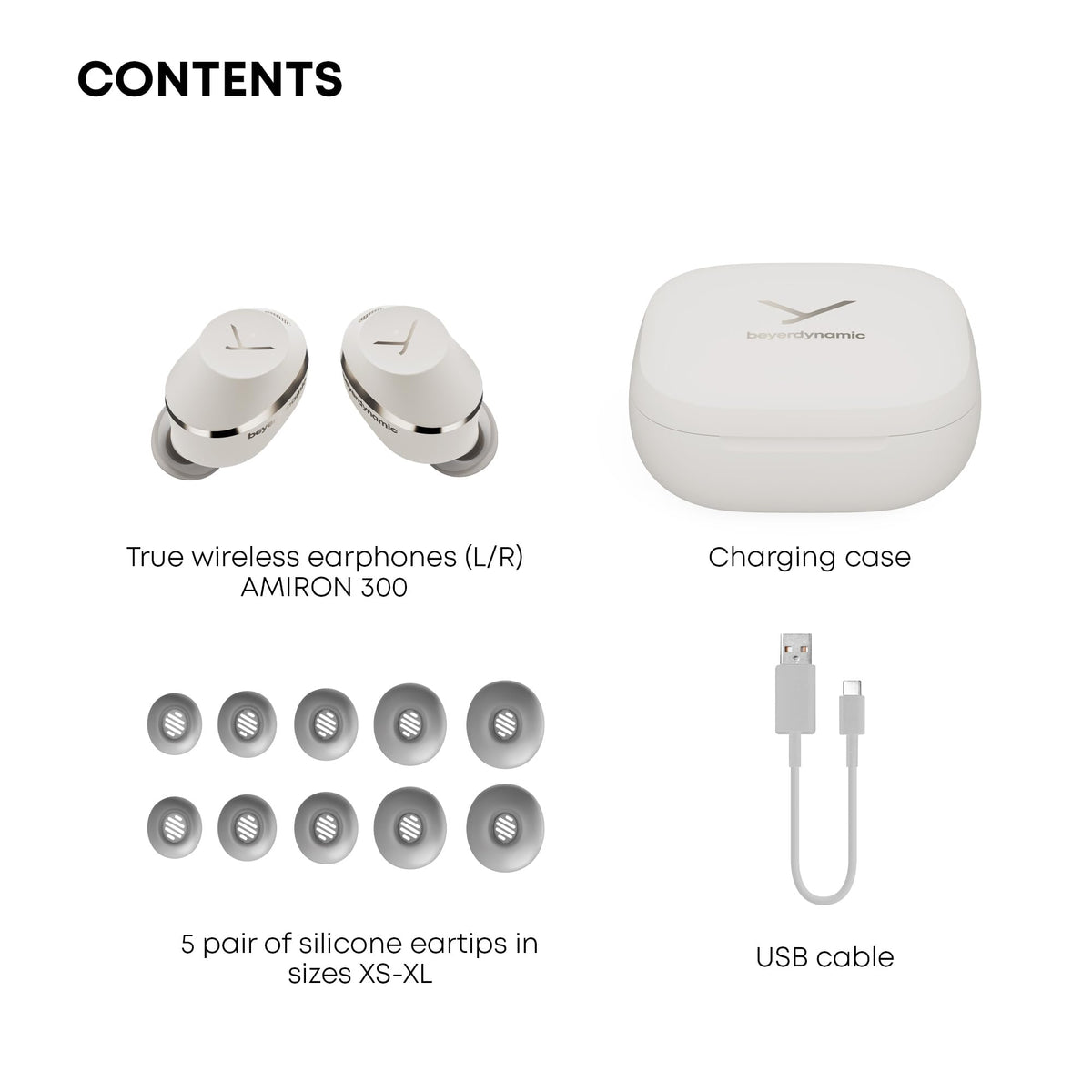 Beyerdynamic Amiron 300 earbuds in case, ready for portable charging.