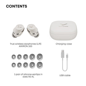 Beyerdynamic Amiron 300 earbuds in case, ready for portable charging.