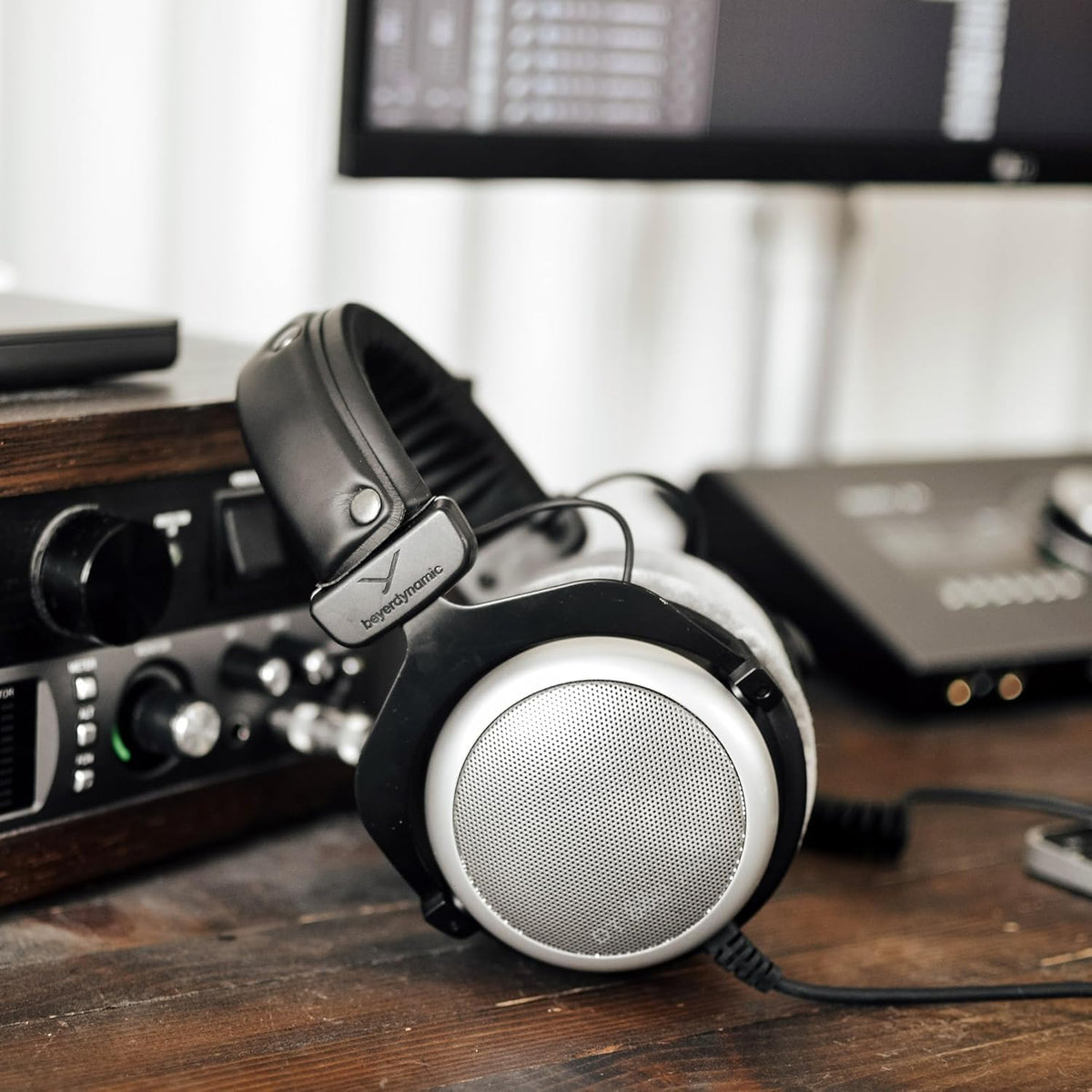 Beyerdynamic DT 880 Pro velour ear pads close-up for comfort during long sessions.