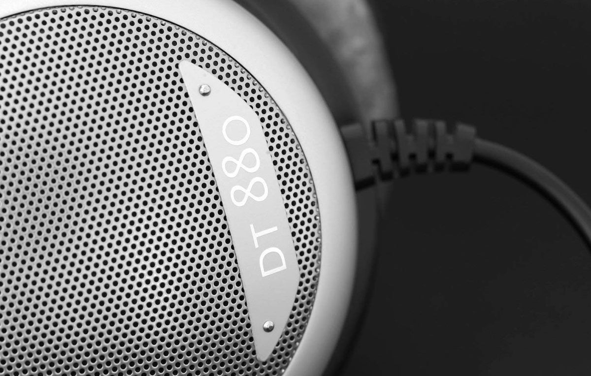 Beyerdynamic DT 880 velour ear pads close-up for long-session comfort.